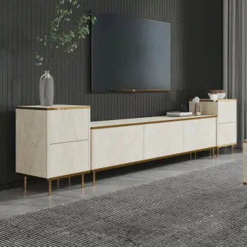 Komodë TV Hanah Home, Canaz, ngjyrë ari dhe travertin