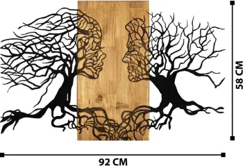 Aksesor dekorativ për mur, dru dhe metal, Wallity Tutku, ngjyrë e zezë dhe arre, 92x58cm