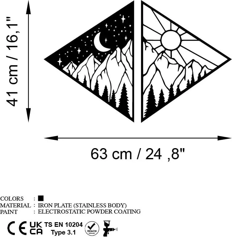 Aksesor metalik dekorativ për mur, Wallity, Day & Night - 1