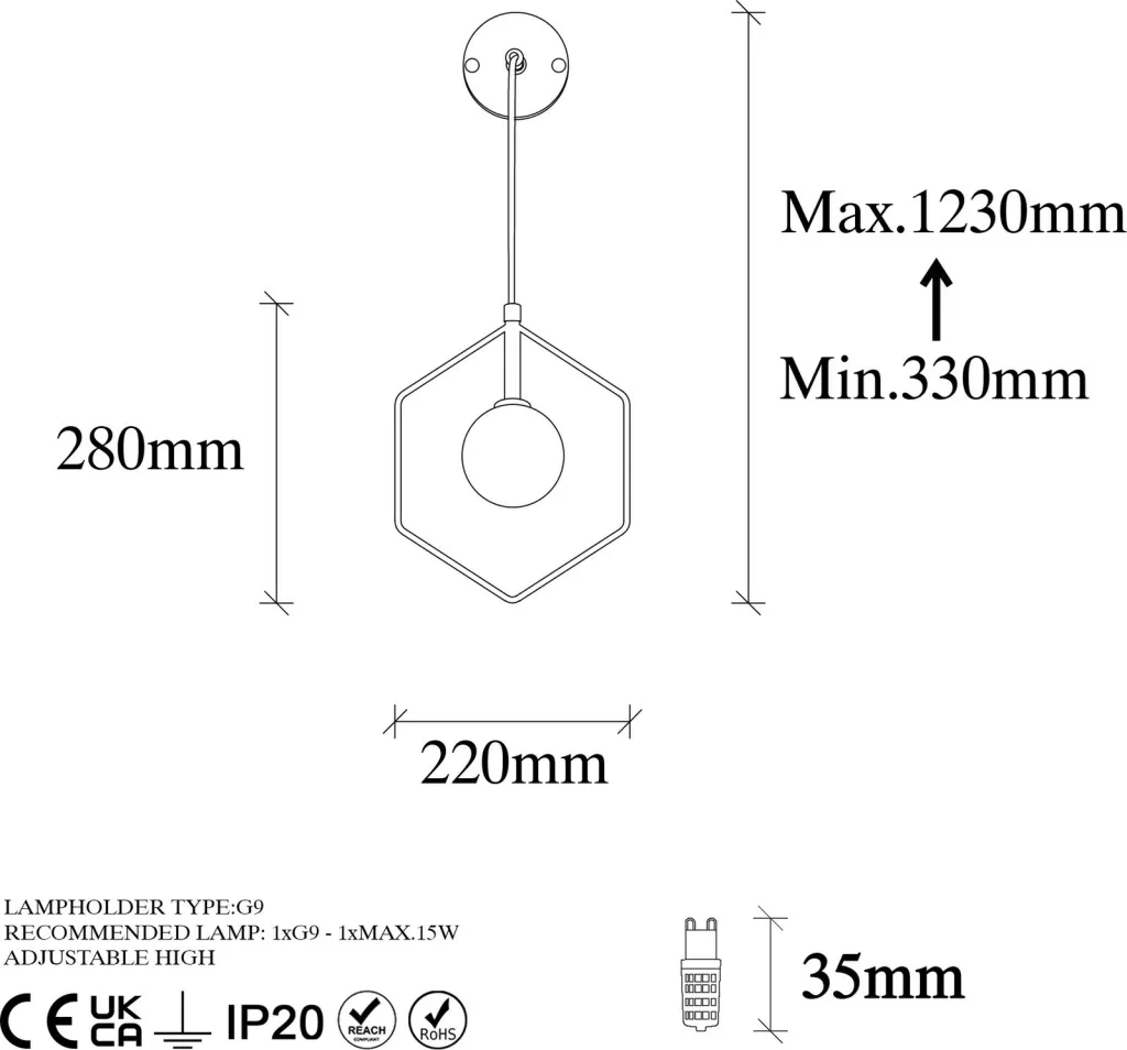 Llambë muri Opviq, Geometri - 11105, e zezë dhe e bardhë - 8