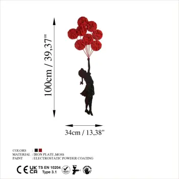 Aksesor dekorativ muri prej metali Wallity, Banksy - 11-1, i kuq dhe i zi, 100x34cm