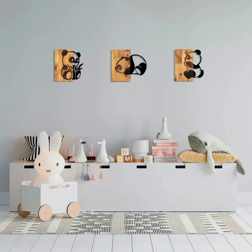 Aksesor dekorativ prej druri për mur, Wallity, panda, 335 - 2
