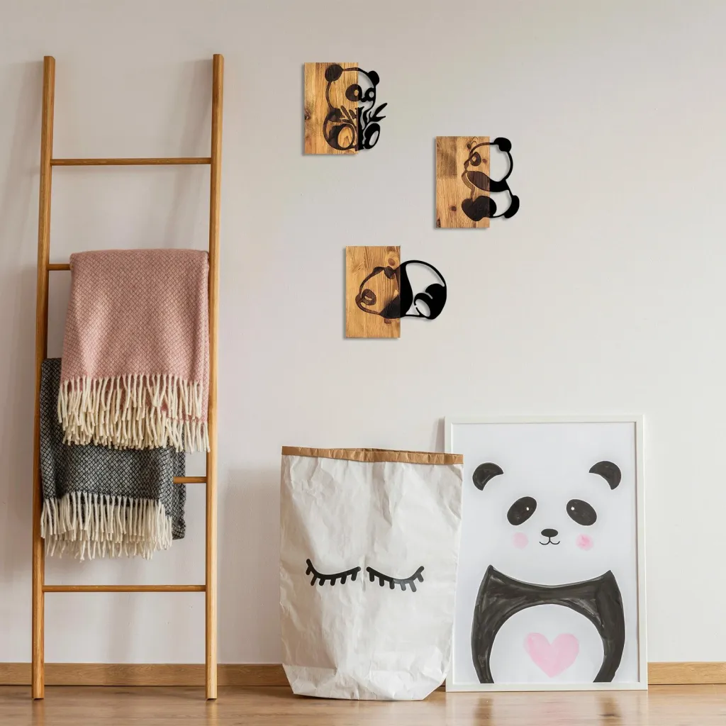 Aksesor dekorativ prej druri për mur, Wallity, panda, 335 - 3