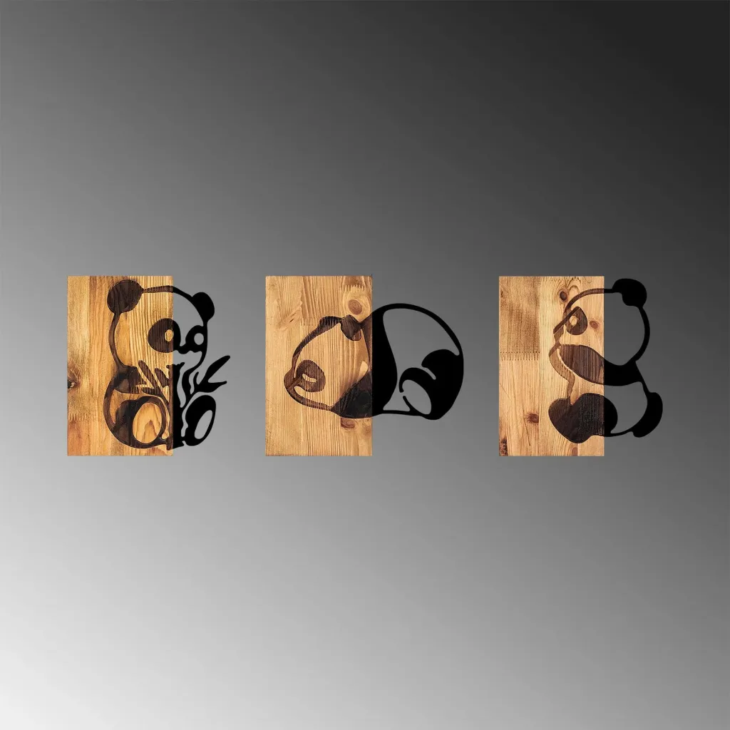 Aksesor dekorativ prej druri për mur, Wallity, panda, 335 - 6