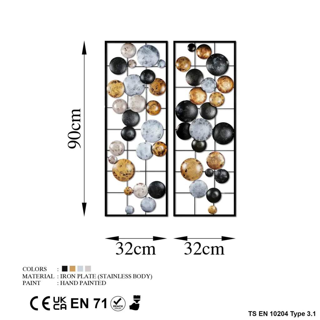 Aksesor dekorativ metalik për mur Wallity, Camber - 3 (2 copë) - 1