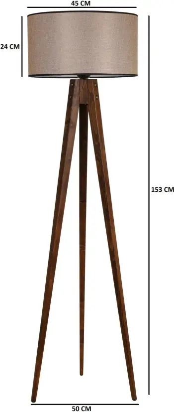 Llambë dyshemeje tripod, ngjyrë arre, Opviq, cilindër, abazhuri hasër i errët