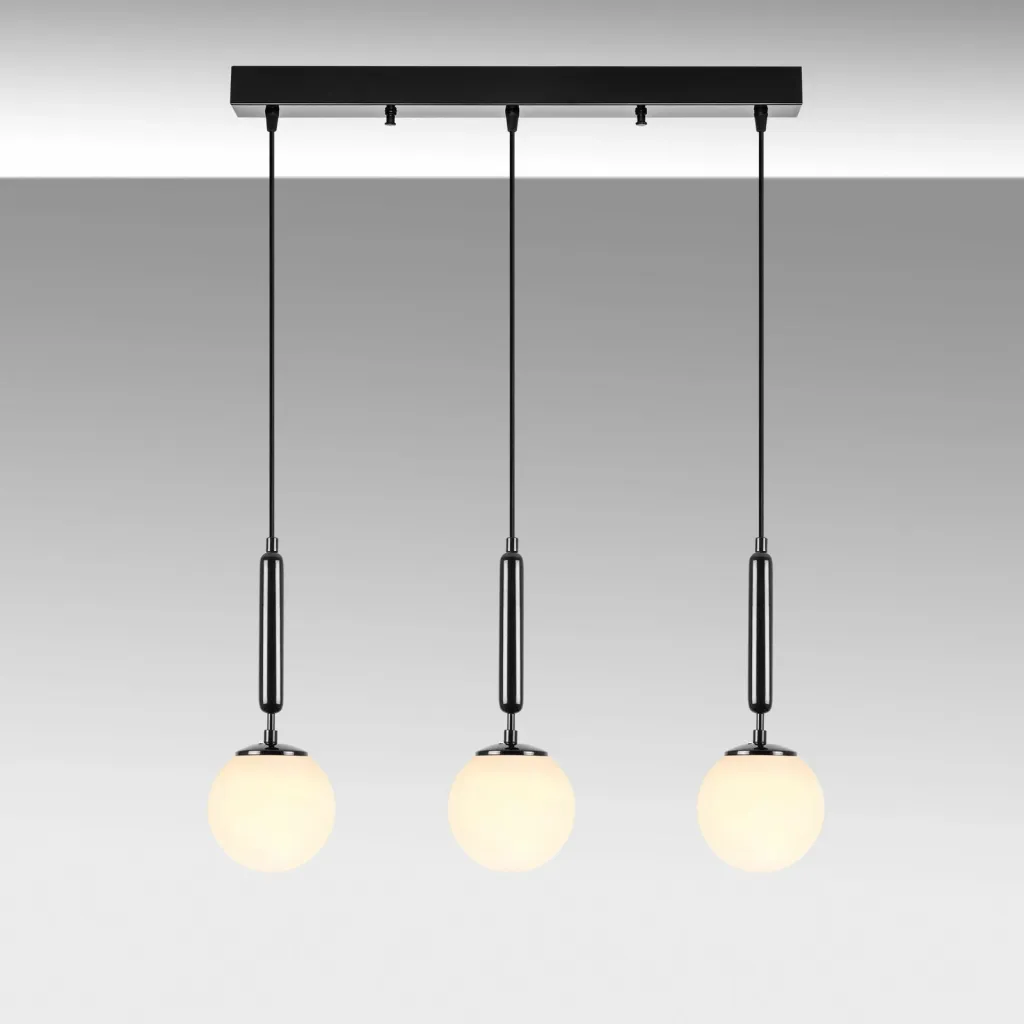 Llambë tavani Opviq King, e zezë, 3 drita, 62x15x134cm - 3