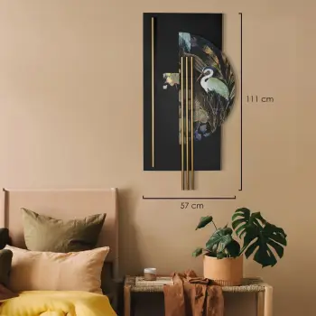 Aksesor dekorativ metalik për mur Wallity, Grus - APT778, shumëngjyrësh, 55x106cm
