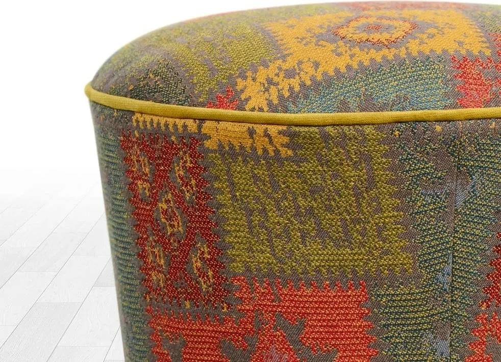 Puf Patchwork Bohemian, këmbë druri, shumëngjyrësh, 42x42cm - 1