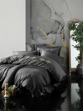 Set mbulesë për jorgan, satin, king size, ngjyrë antracit, L'essentiel