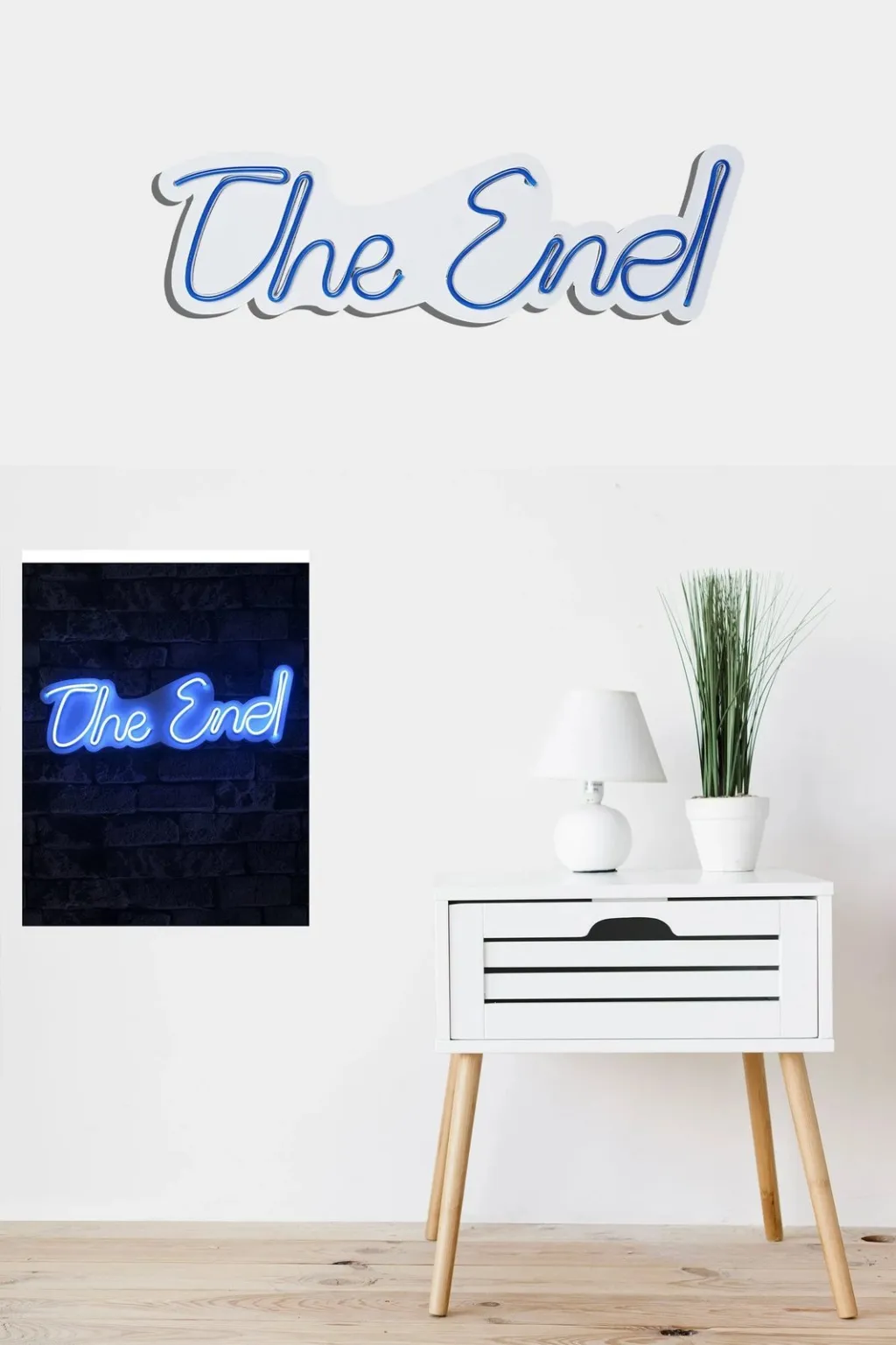 Dekor dritash LED plastike, 'The End', ngjyrë kaltër, 16x50x2cm - 5
