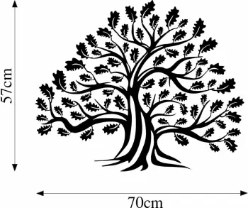 Aksesor dekorativ metalik për mur, Monumental Tree 1, ngjyrë e zezë, 70x57cm
