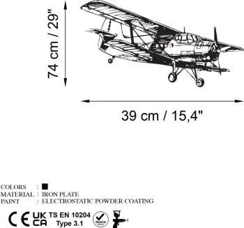 Aksesor dekorativ metalik për mur, Wallity Aereo-1, ngjyrë e zezë, 74x39cm