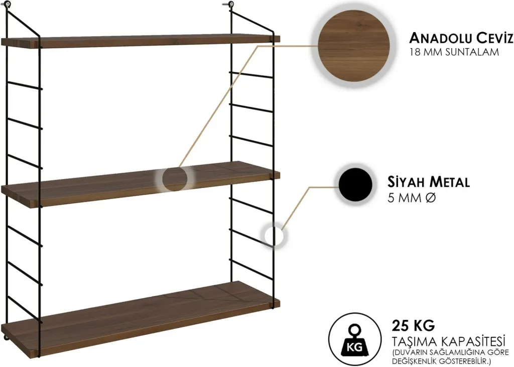 Raft muri Hanah Home Armoni 3'lu, ngjyrë arre - 4