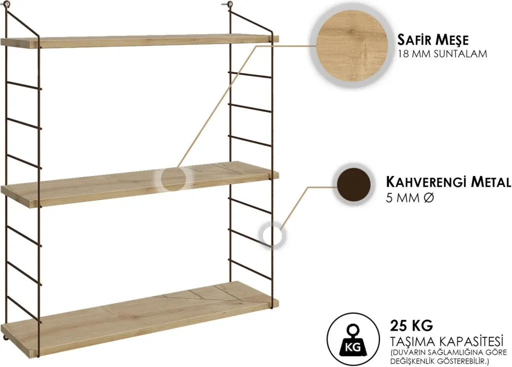 Raft muri Armoni 3'lu, ngjyrë lisi - 4