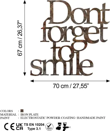 Aksesor dekorativ metalik për mur, Wallity, ngjyrë antike, Dont Forget For Smile