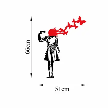Aksesor dekorativ metalik për mur, Wallity Banksy - 9, zi dhe e kuqe, 66x51cm