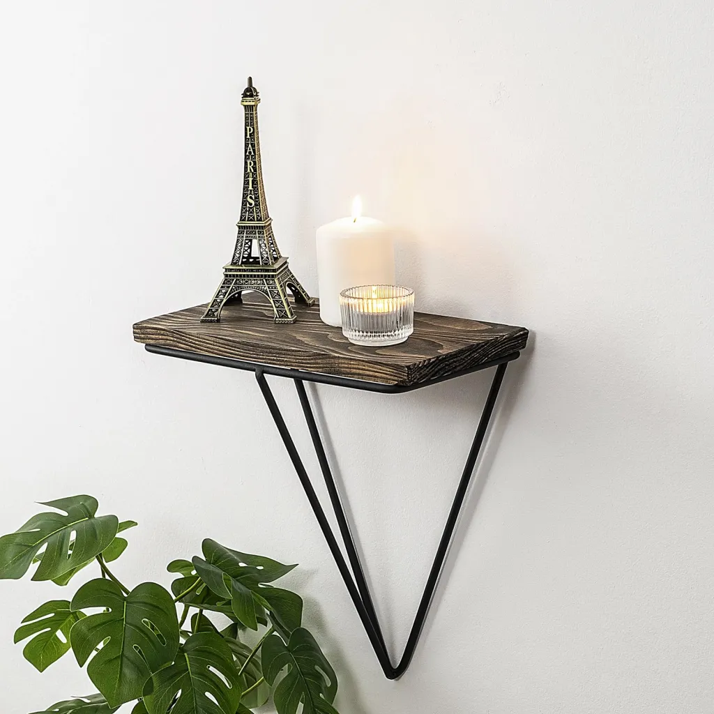 Raft muri industrial Hanah Home, ngjyrë e zezë dhe arre e errët, Phalaenopsis - 2