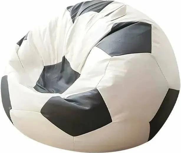 Puf futbolli i vogël, lëkurë PU, zi-bardhë - 2