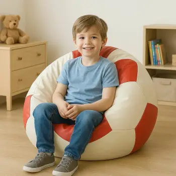 Puf futbolli i vogël, lëkurë PU, e kuqe dhe e bardhë, Atelier del Sofa