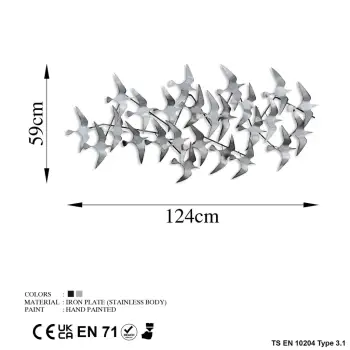 Aksesor dekorativ muri prej metali Wallity, Martılar 3, shumëngjyrësh, 59x124cm