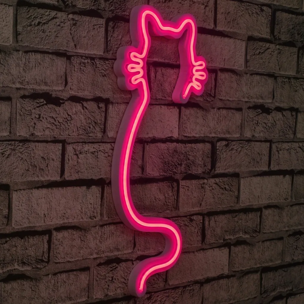 Dekor dritash LED, plastikë, formë mace, ngjyrë rozë, Wallity - 2