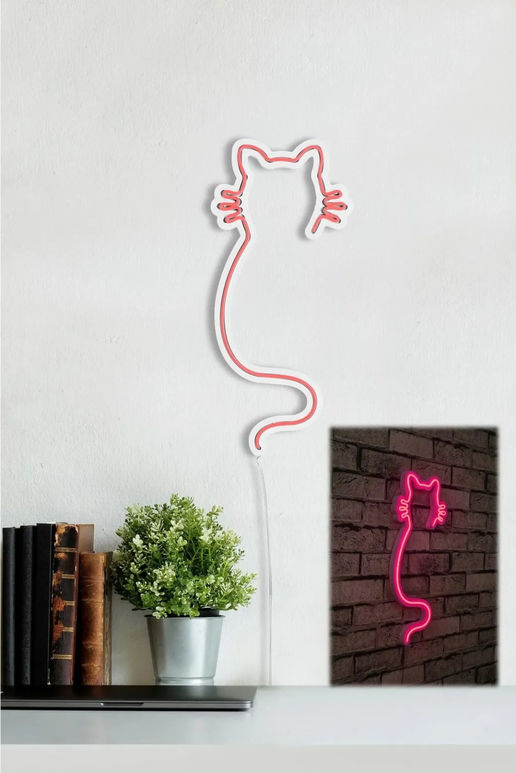 Dekor dritash LED, plastikë, formë mace, ngjyrë rozë, Wallity - 4