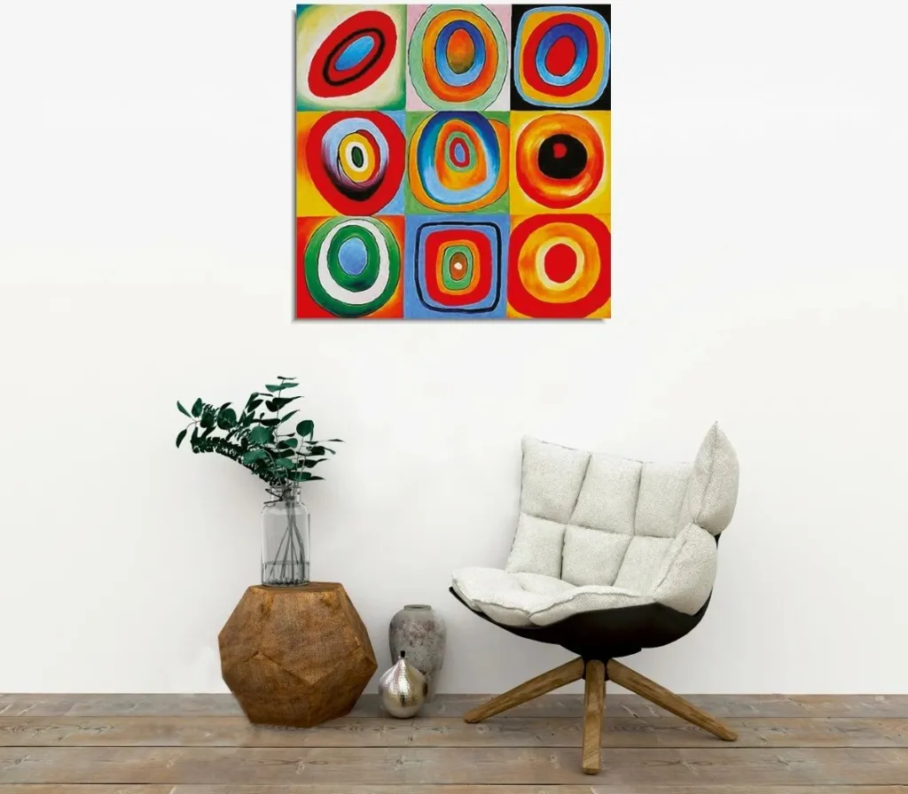 Pikturë dekorative në kanavacë, Squares with Concentric Circles, KC263, 45x45cm - 3