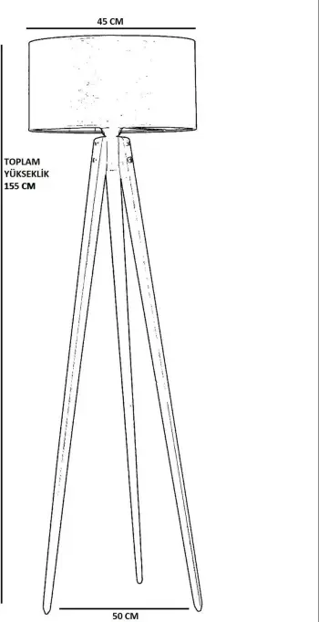 Llambë dyshemeje Opviq, tripod, trup druri, abazhur i zi, 155 cm
