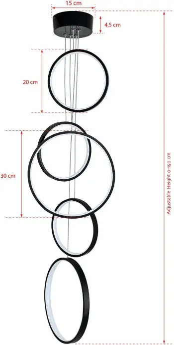 Llambë varëse Opviq Orbit, trup i zi, dritë e bardhë