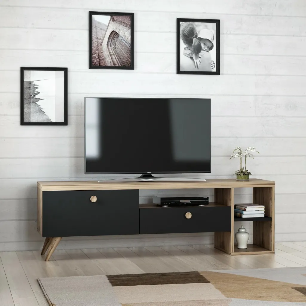Komodë TV Hanah Home, Begonya 180, ngjyrë lis dhe e zezë - 3