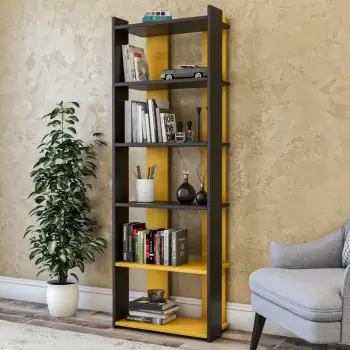 Raft librash Hanah Home, ngjyrë antracit dhe e verdhë, Sakran