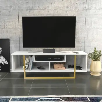 Komodinë për TV Asal 120, bardhë, artë