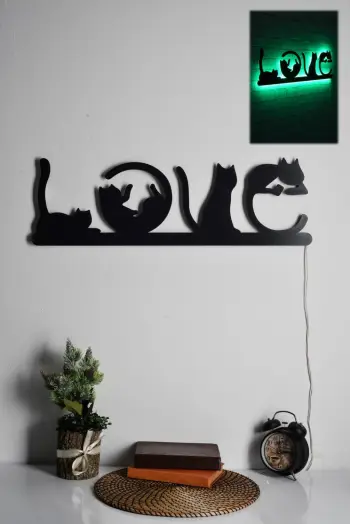 Dritë dekorative LED, formë LOVE me mace, ngjyrë e gjelbër