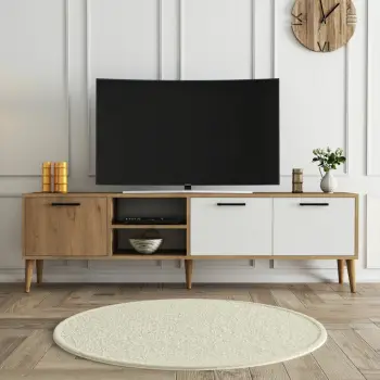 Komodë TV Hanah Home, Exxen - 1585, ngjyrë lis dhe e bardhë