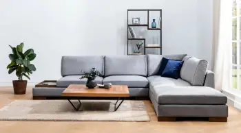 Këndare Atelier del Sofa Tulip, këndore e djathtë me pouf, ngjyrë gri e çelët