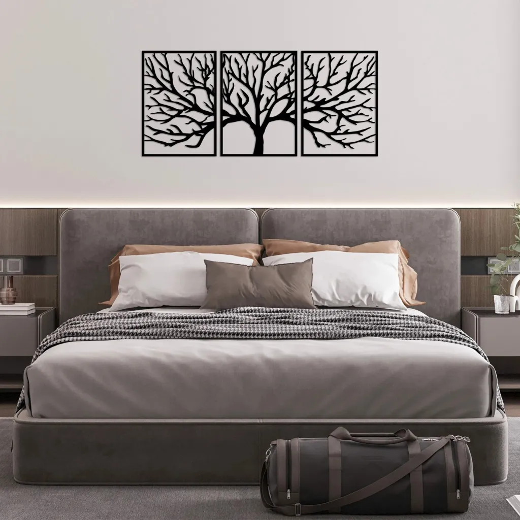 Aksesor dekorativ metalik për mur, Monumental Tree 16, 3 pjesë - 2