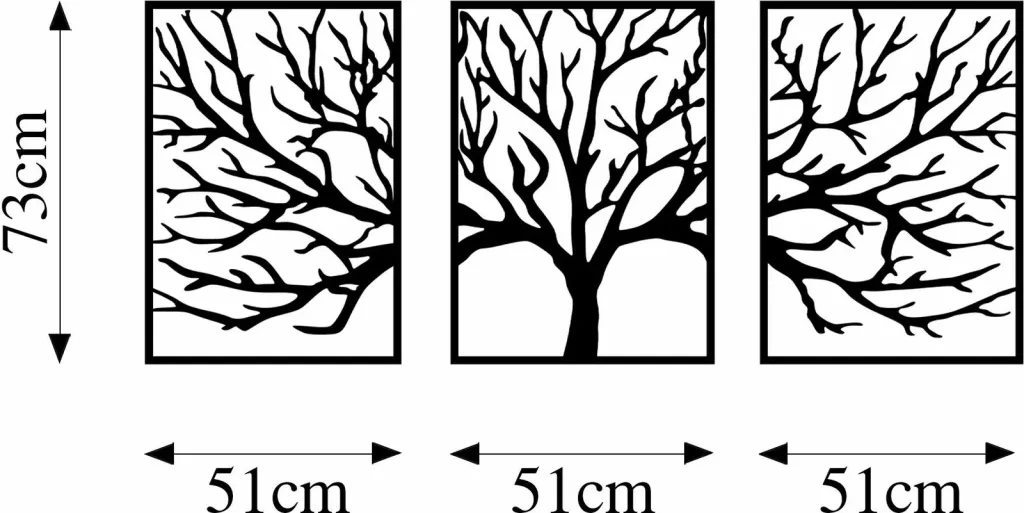 Aksesor dekorativ metalik për mur, Monumental Tree 16, 3 pjesë - 5