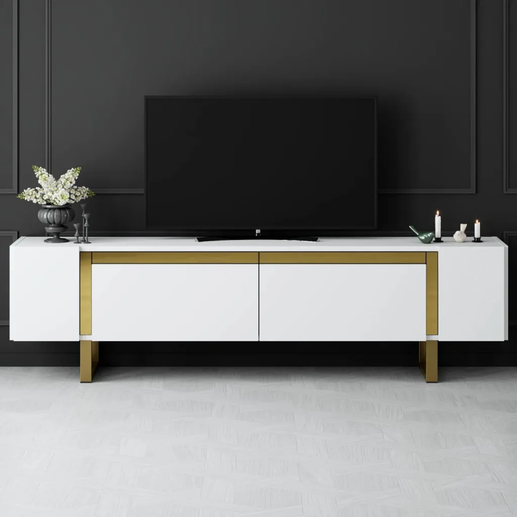 Komodë TV Hanah Home, Yildiz, e bardhë dhe ari - 2