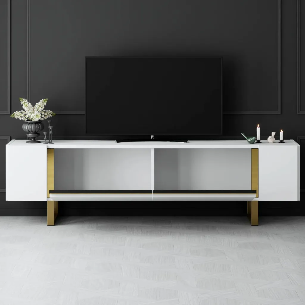 Komodë TV Hanah Home, Yildiz, e bardhë dhe ari - 3