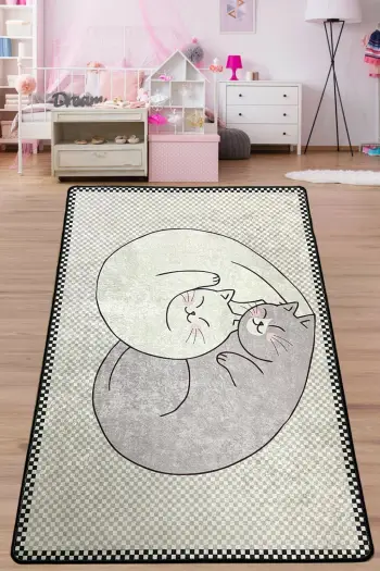 Qilim për korridor, dizajn me mace, shumëngjyrësh, 80x100cm, Conceptum Hypnose, Katt