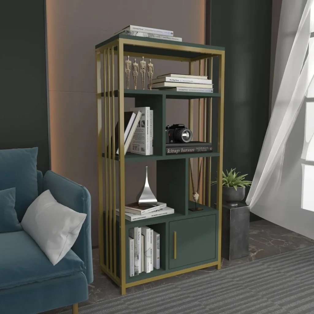 Raft librash Hanah Home, Valero, ngjyrë e gjelbër dhe ari - 2