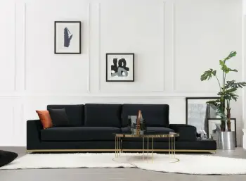 Divan katër vendesh Atelier del Sofa, me tavolinë anësore, ngjyrë e zezë, detaje ari