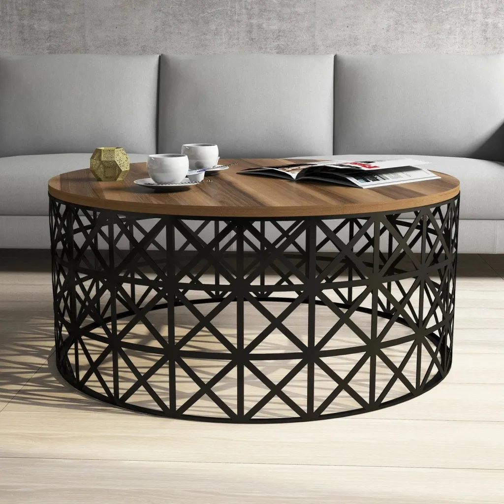 Tavolinë e ulët Selin, metal ferforje, ngjyrë arre, Hanah Home - 2