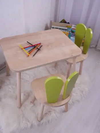 Set Tavoline për Fëmijë Bunny One Chair Set, Pistachio Gjelbër, bardhë