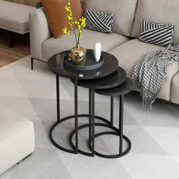 Set tavolinash të vendosshme, 3 copë, ngjyrë e zezë, Gloria