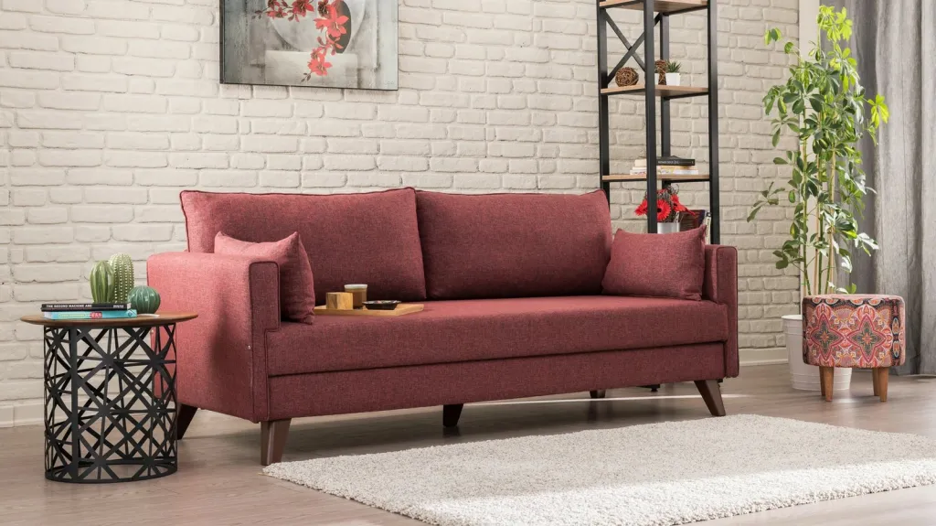 Divan-krevat treshe, ngjyrë e kuqe Claret, Bella Sofa Bed - 1