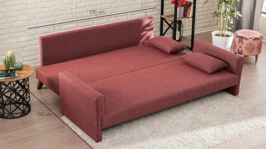 Divan-krevat treshe, ngjyrë e kuqe Claret, Bella Sofa Bed - 4