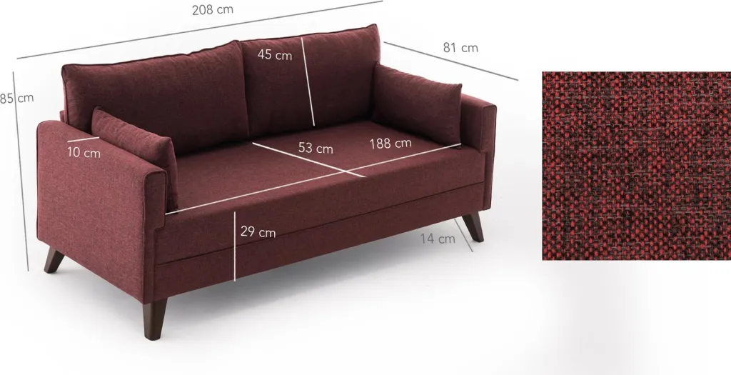 Divan-krevat treshe, ngjyrë e kuqe Claret, Bella Sofa Bed - 7