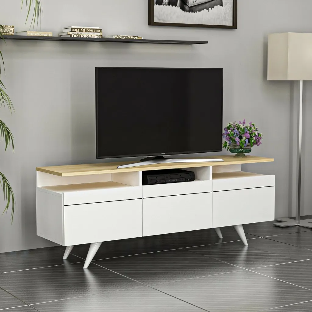 Komodinë për TV Berlin 150, lis, bardhë - 2